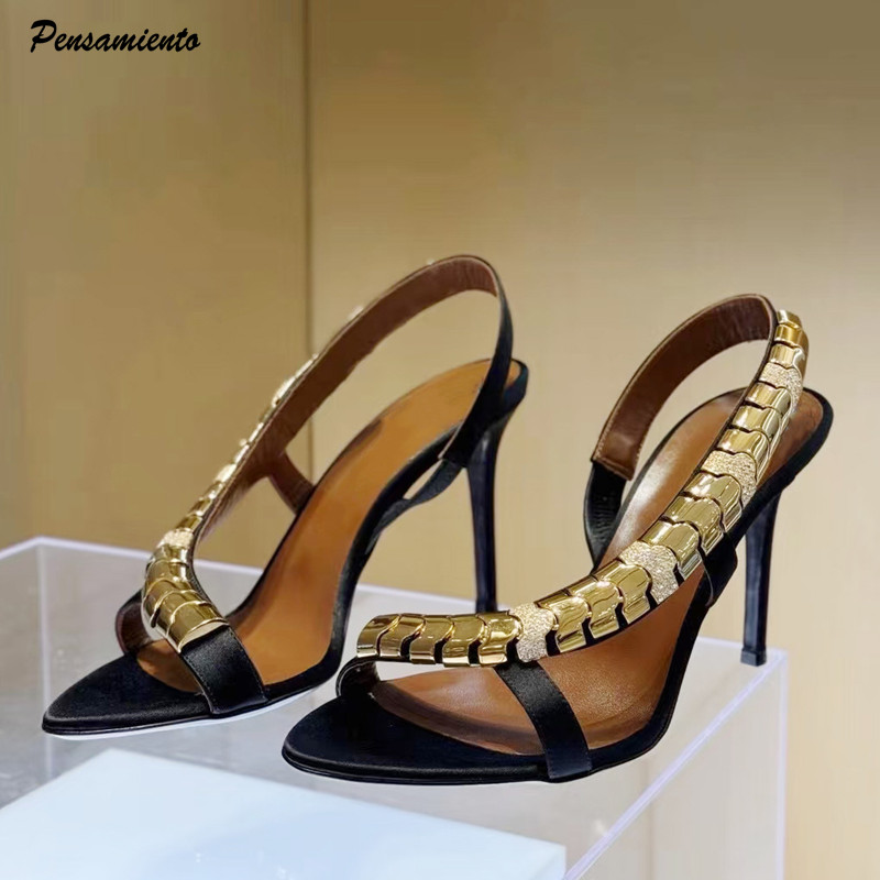 Rhinestone Sandal Women - Luksusowe sandały gladiatorki damskie z satyny,