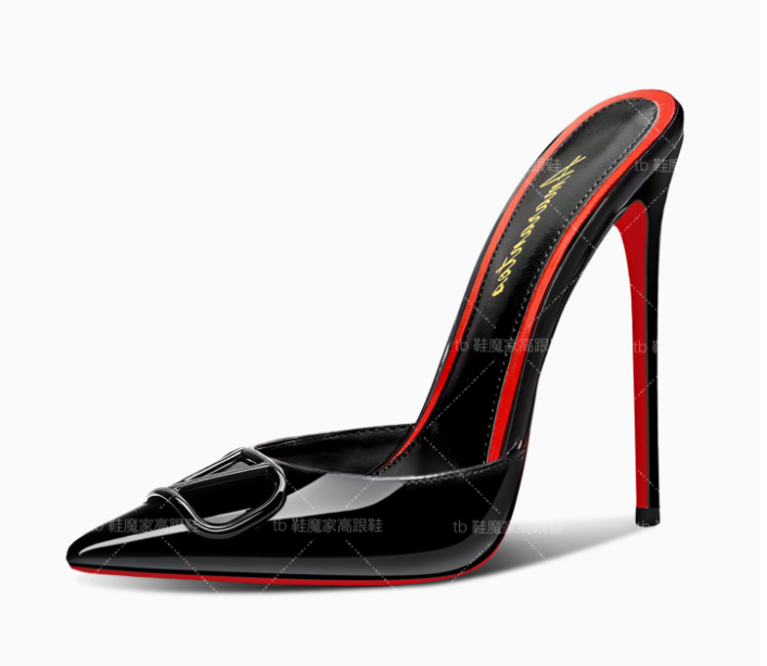 Patent Leather Pump - Nowe czarne sandały damskie z ostrym