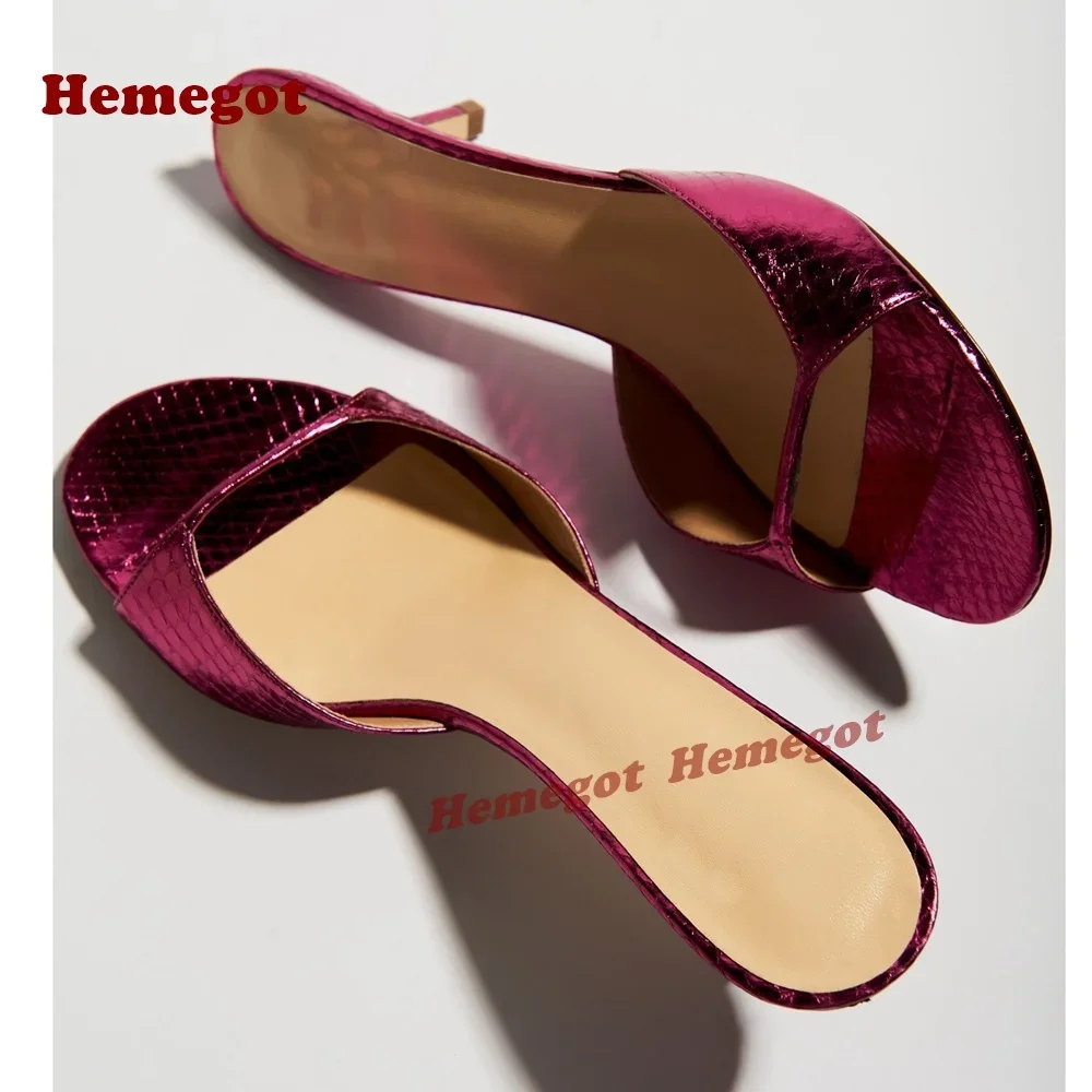 Women Shoes Qc - Fioletowe, błyszczące szpilki, klapki z odkrytymi