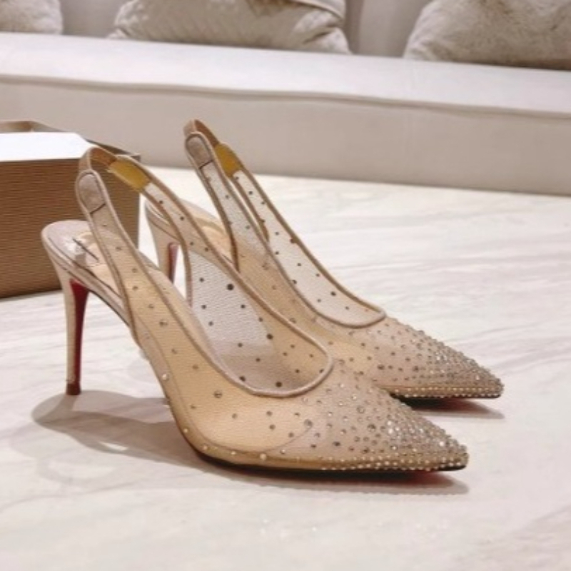 Rhinestone Sandal Women - Sandały damskie na szpilce z siateczki