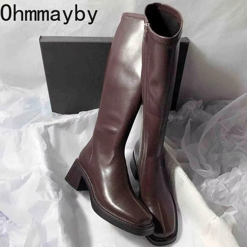 High Knee Heel Boots - Vintage gruby obcas damskie buty do