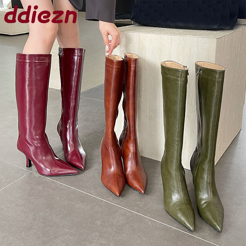 High Knee Heel Boots - Damskie kozaki do kolan z ostrym