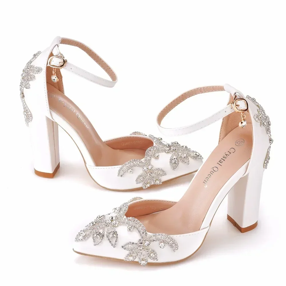 Rhinestone Sandal Women - Buty na grubym obcasie z ostrym