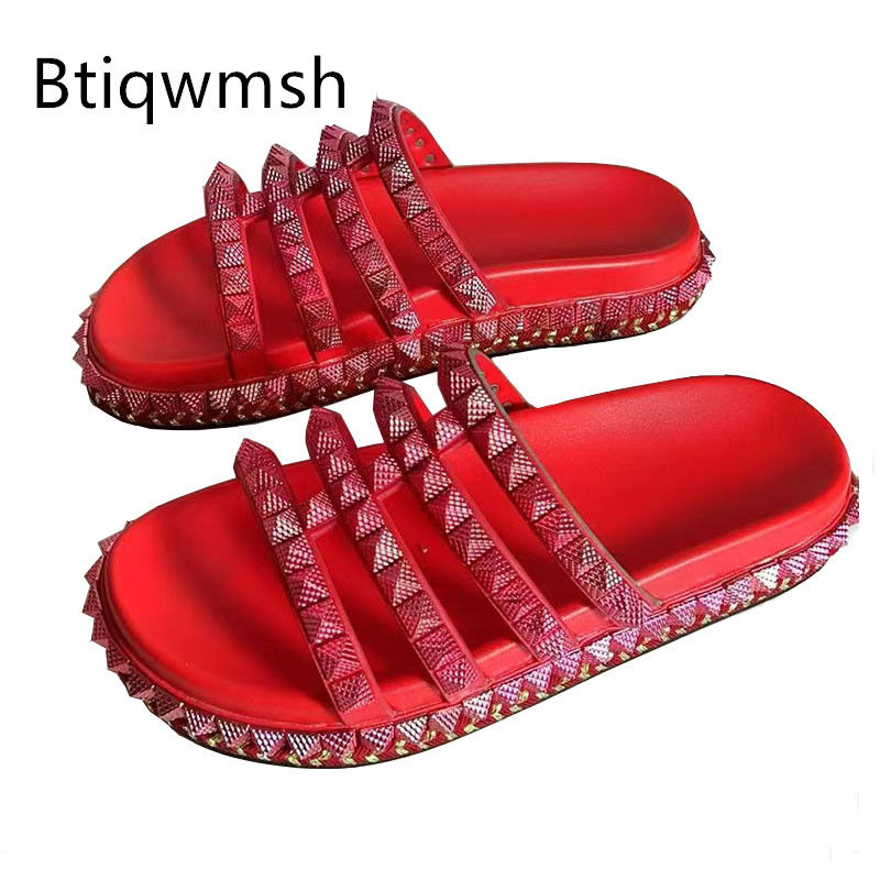 Women'S Shoes Red Bottoms - Czerwone sandały gladiatorki z nitami, damskie,