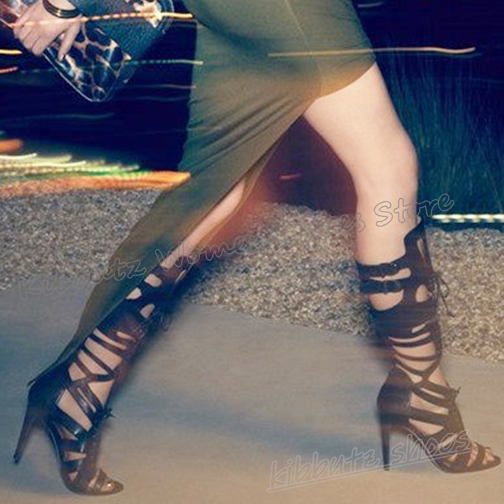 High Knee Heel Boots - Buty Sneakerowe Kozaki Do Kolan Sznurowane