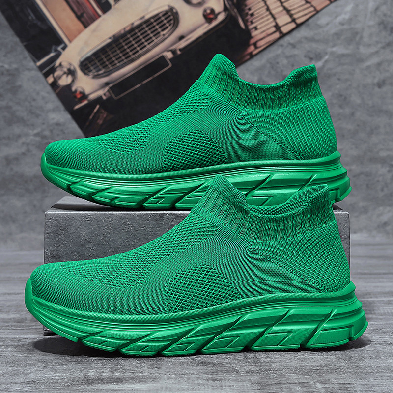 Women Shoes Qc - Modne zielone męskie skarpety trampki oddychające
