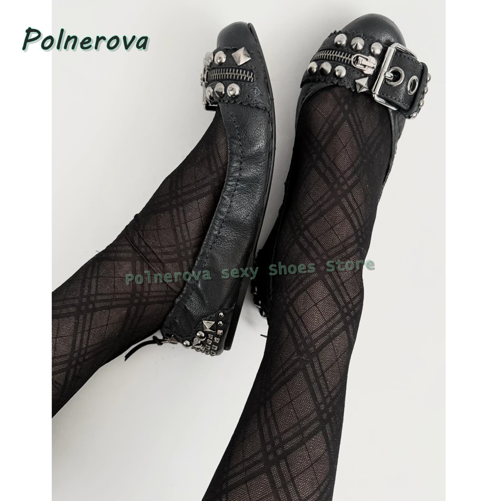 Women'S Shoes For Flat Feet - Buty Mary Jane z nitowaną klamrą,