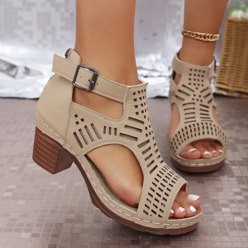 Cork Wedge Sandal - Sandały damskie w stylu rzymskim, oddychające