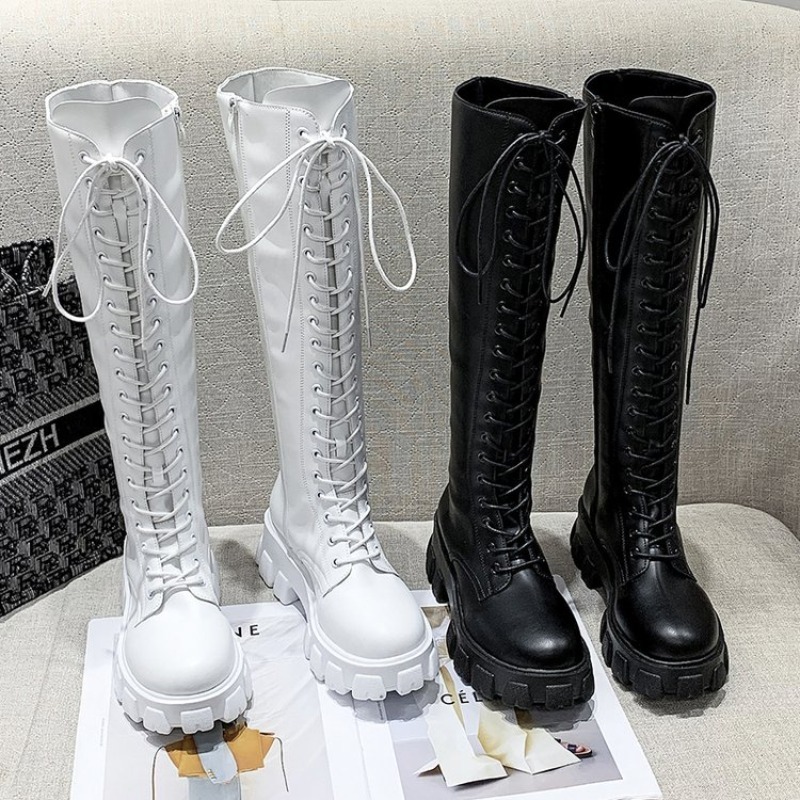 High Knee Heel Boots - Damskie kozaki za kolano sznurowane, botki