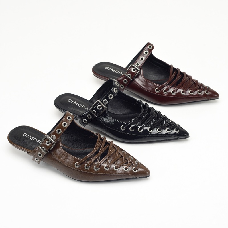 Women Shoes Sandals - Sznurowane damskie klapki z ostrym noskiem,