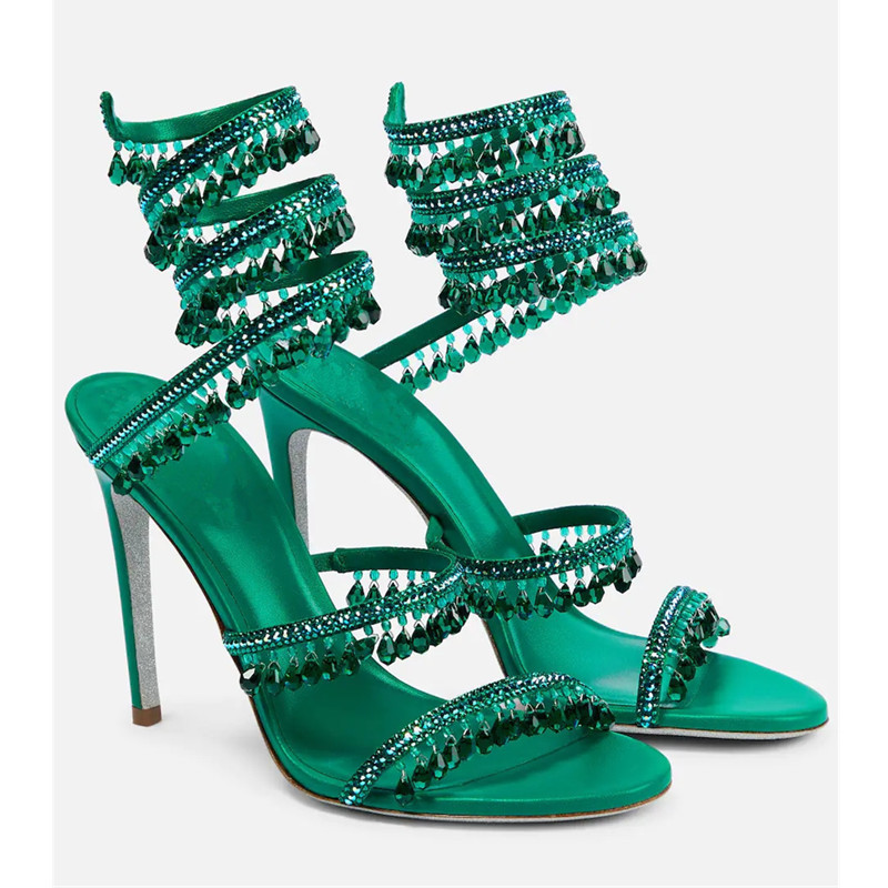 Seksowne zielone sandały na sz – Rhinestone Sandal Women recenzja i cena