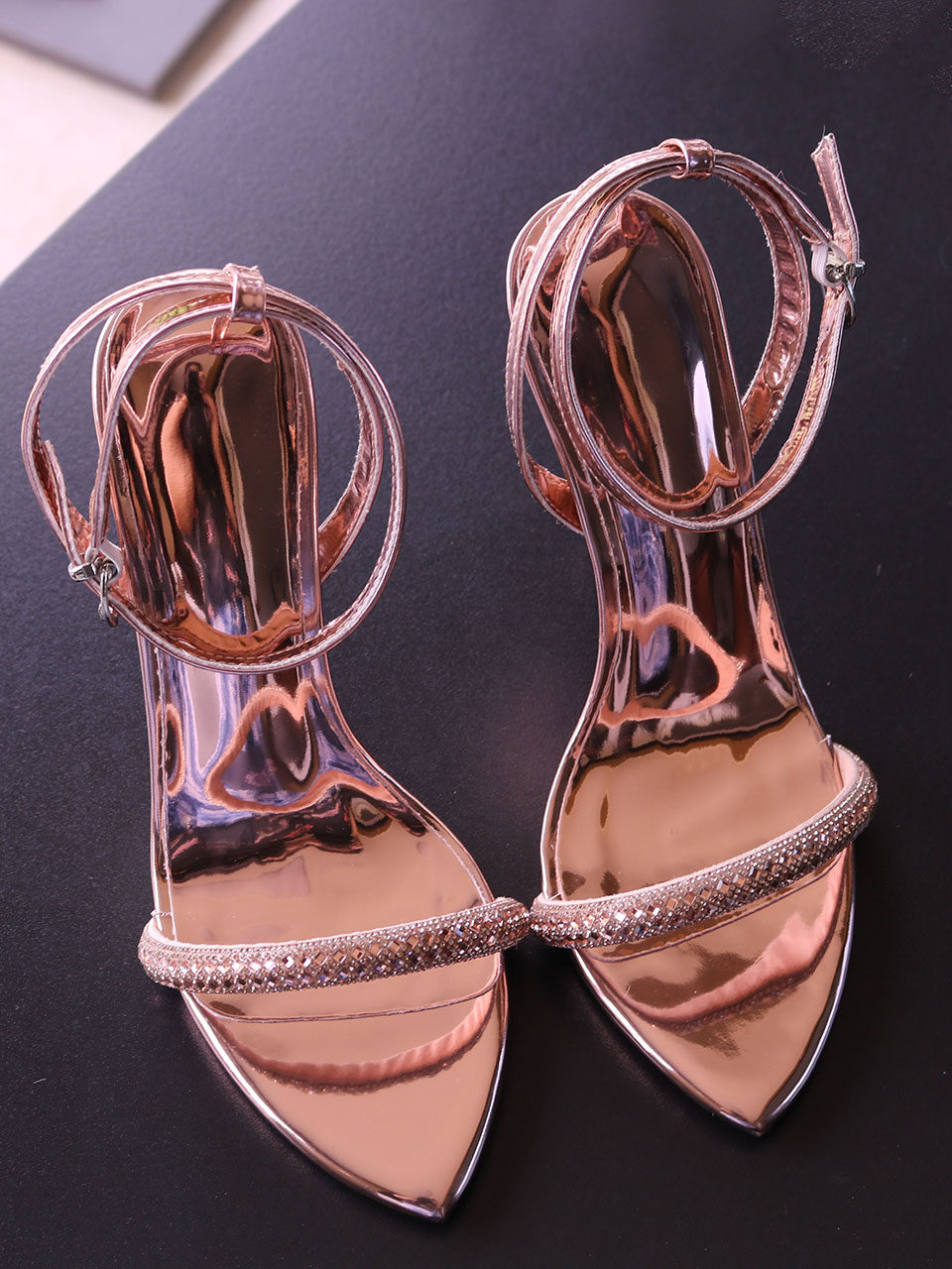 Srebrne, lustrzane, lakierowan – Rhinestone Sandal Women recenzja i cena