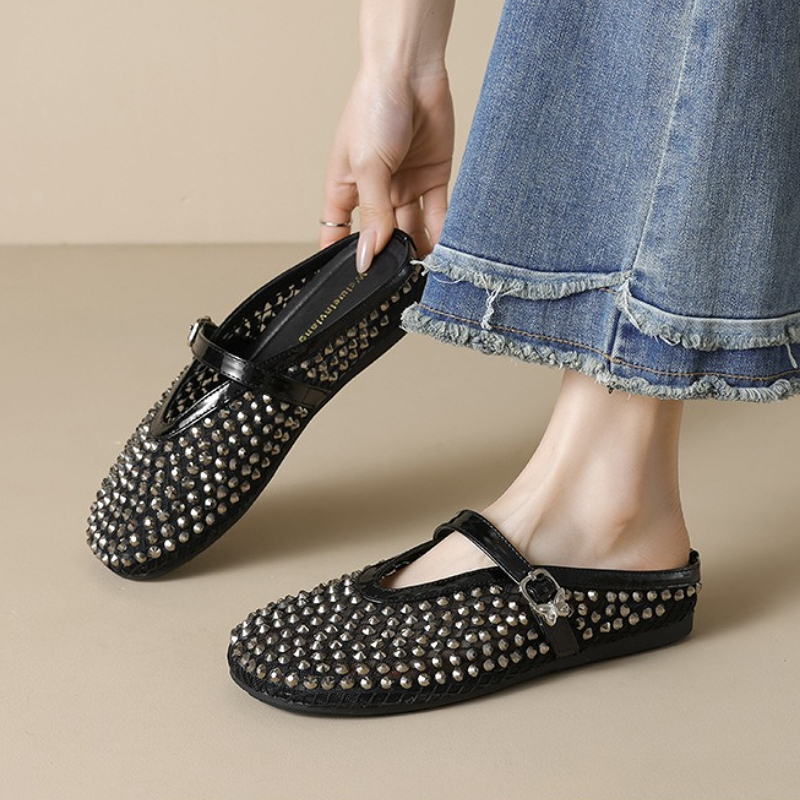 Klapki damskie z siateczki i d – Rhinestone Sandal Women recenzja i cena
