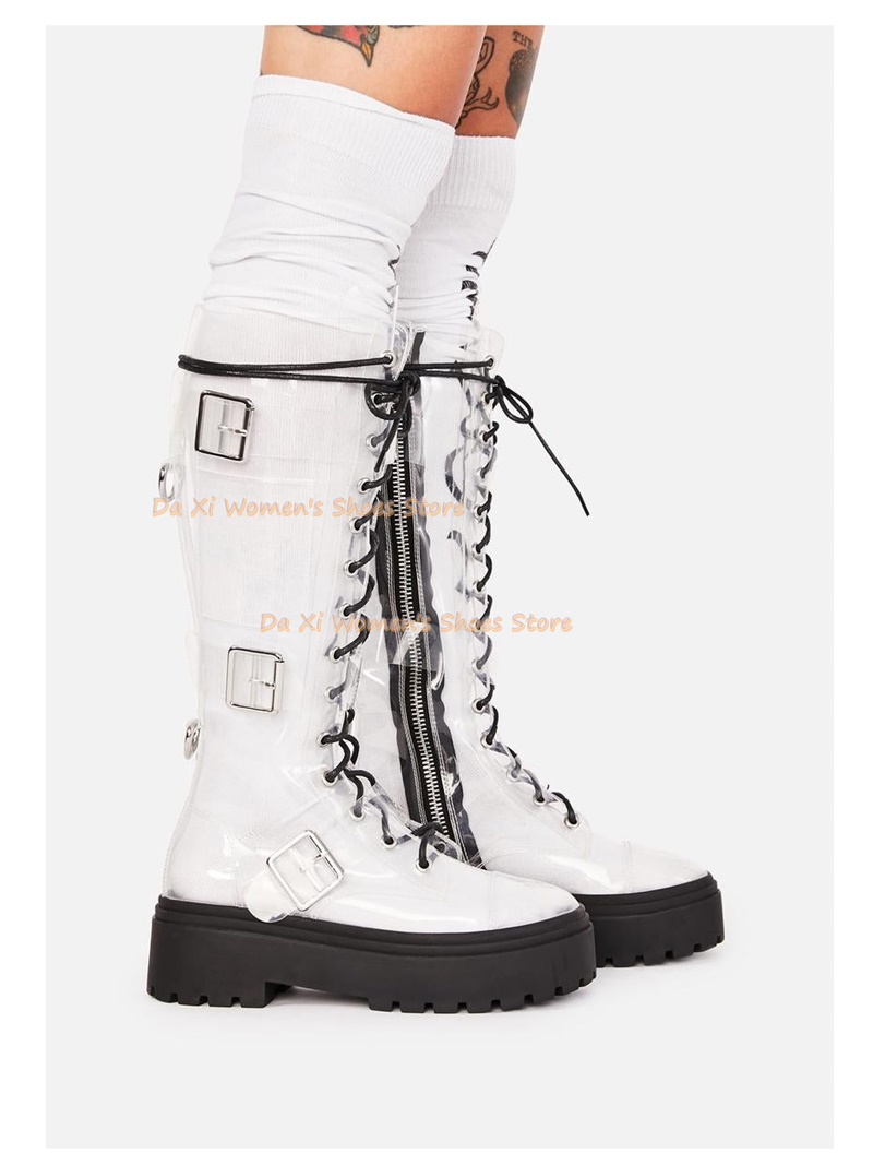 Okrągła główka, przezroczysty  – High Knee Heel Boots recenzja i cena