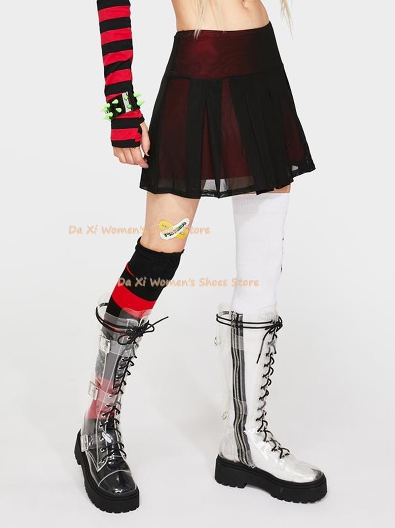 Okrągła główka, przezroczysty  – High Knee Heel Boots recenzja i cena