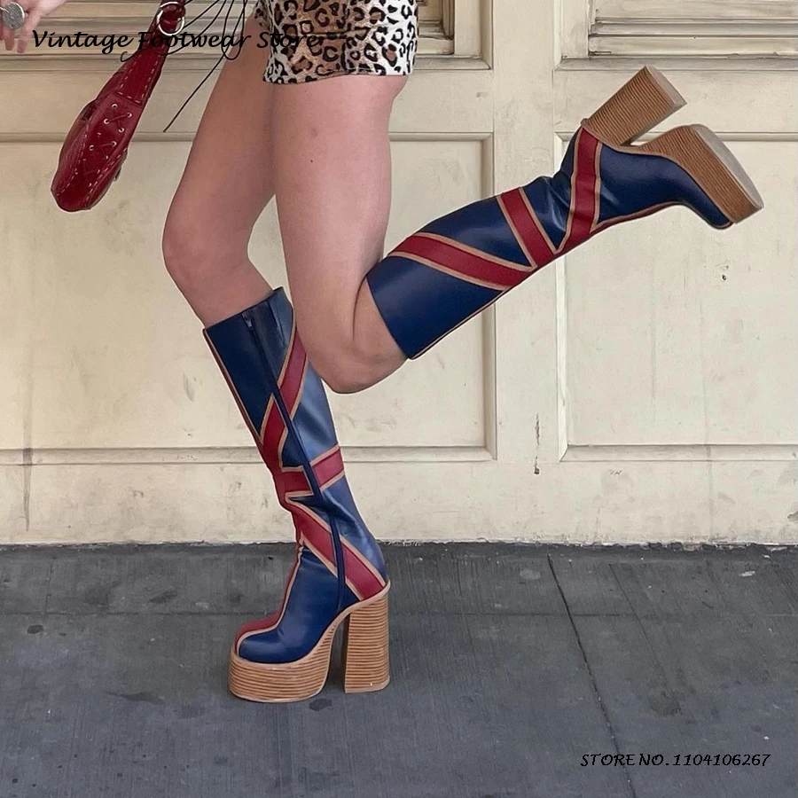 Patchworkowe skórzane buty na  – High Knee Heel Boots recenzja i cena